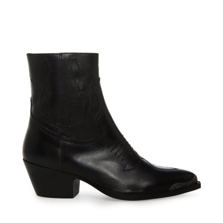 Black Steve Madden son Leather Women's Ankle Boots | PH 5392HWG